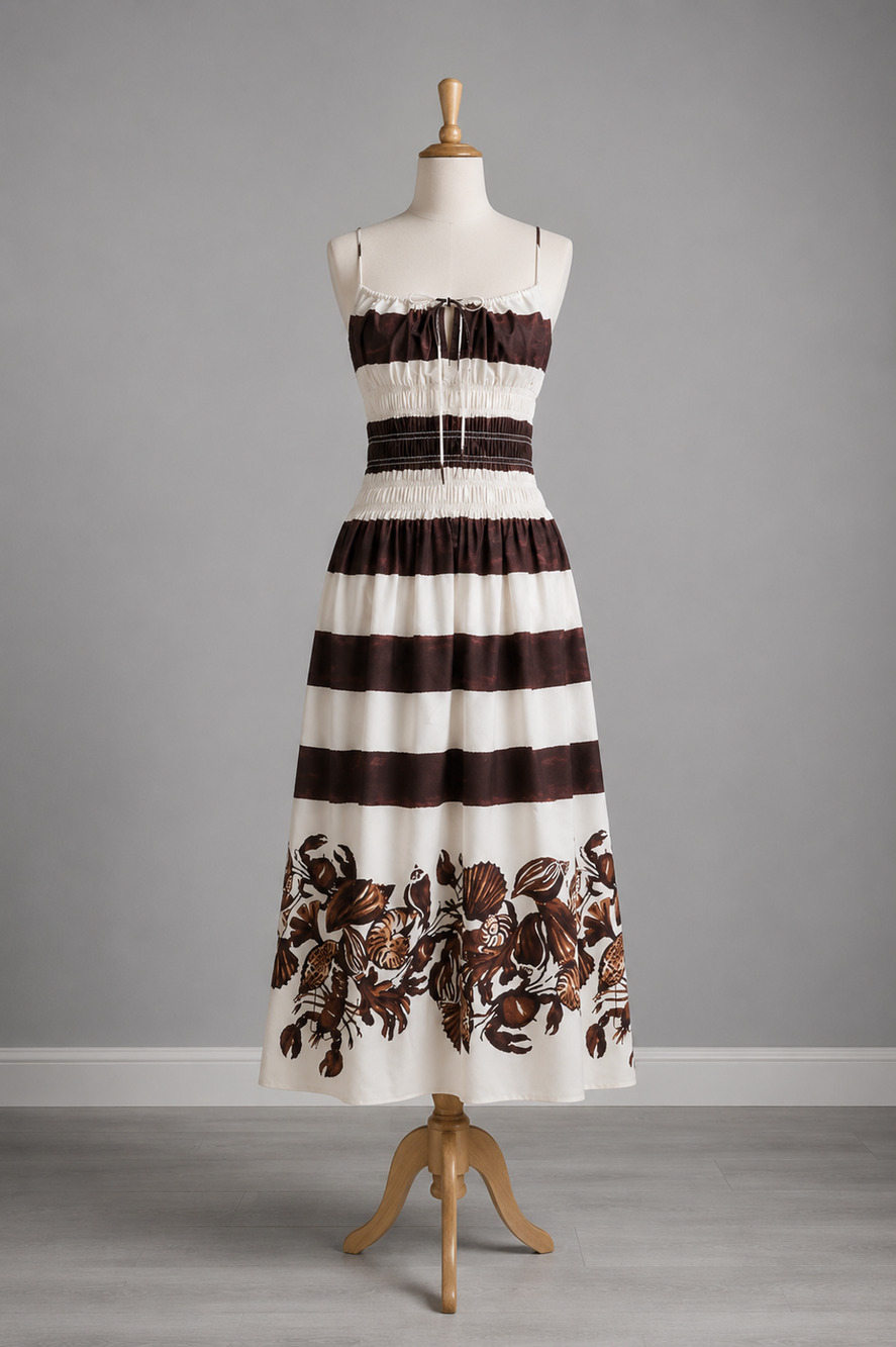 J.Crew XS Striped Maxi Dress NWT $168 Crab Shell Print Coastal Cottagecore Beach